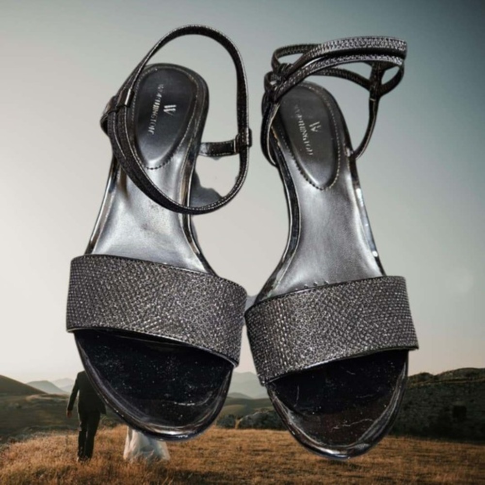 Worthington Women's Silver Glitter Ankle Strap Heels‎ Party Evening Shoes